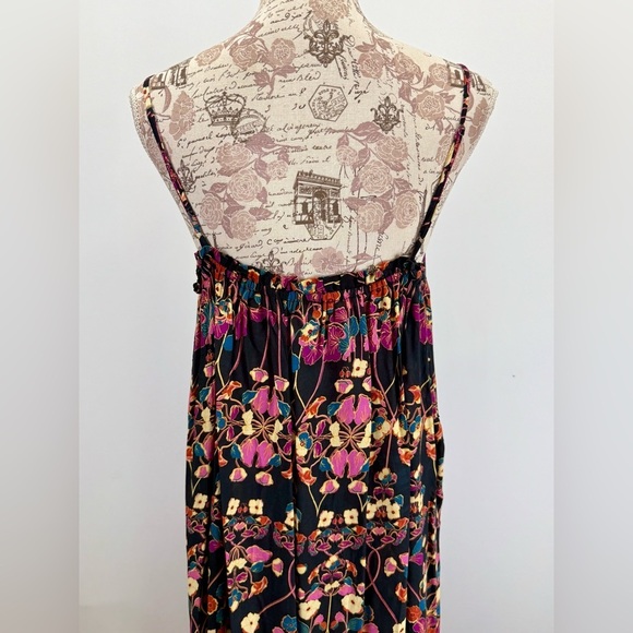 ANTHROPOLOGIE Black and fuchsia floral MACI quilted top maxi sundress size L - Picture 7 of 16